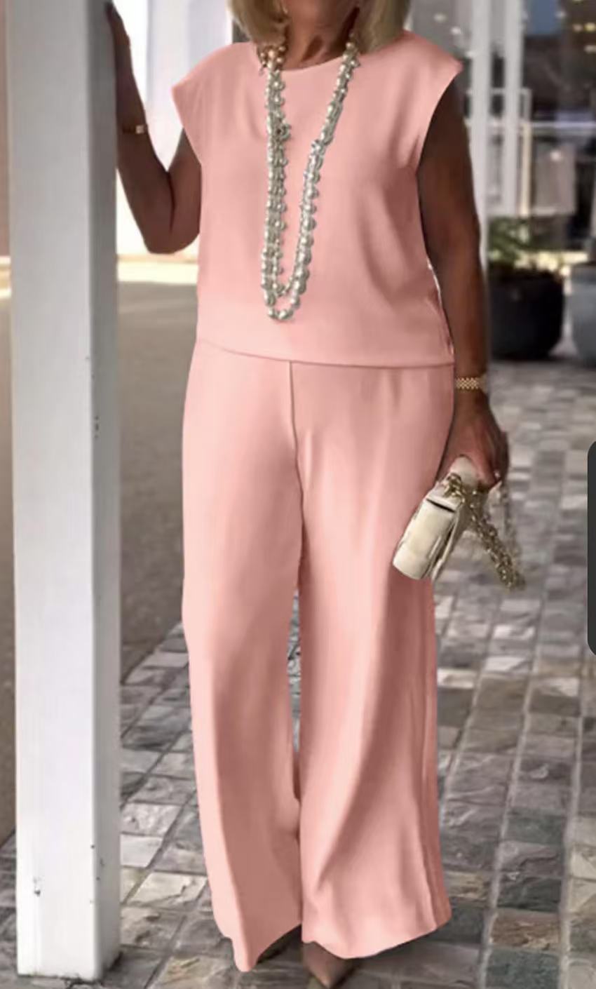 Women's Set – Sleeveless Top – Wide Pants – Elegant Casual Fit