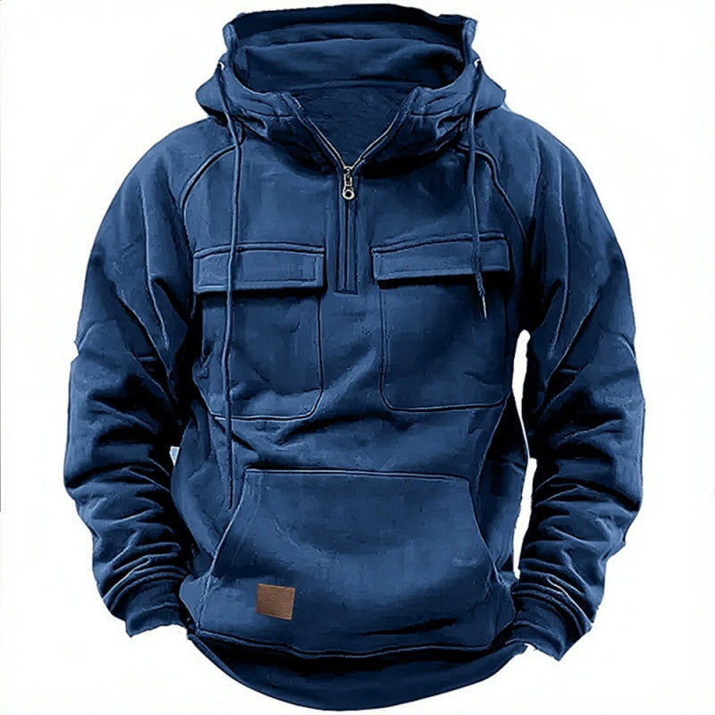 Men's Hoodie – Oversized Fit – Cotton Blend – Half Zip – Chest and Kangaroo Pockets