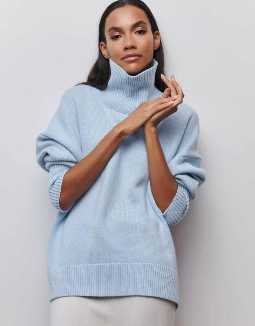 Women's Sweater – High Neck – Oversized Fit – Soft Knit – Ribbed Edges
