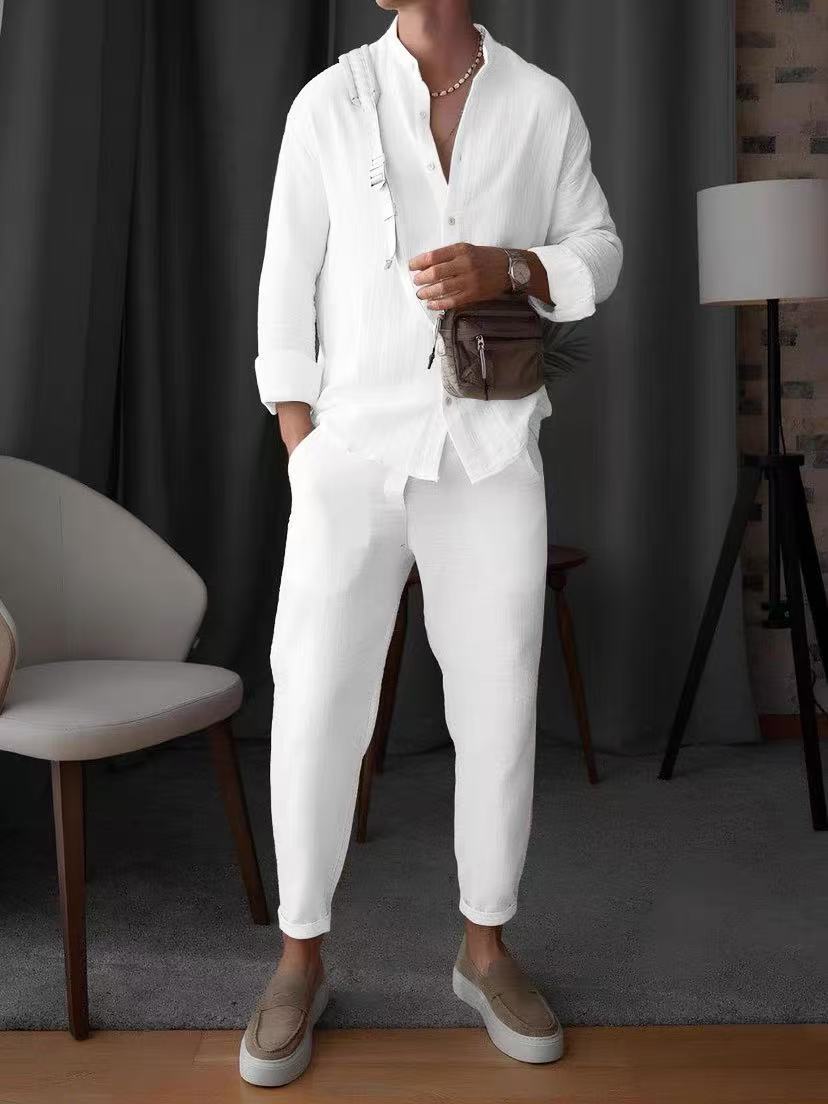 Men's Set – Linen Blend – Relaxed Fit – Button-Up Shirt and Slim Pants