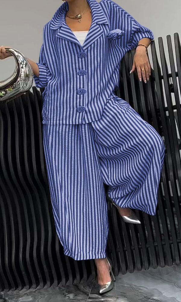 Women's Blazer – Relaxed Fit – Striped Pattern – Cotton – Classic Lapel