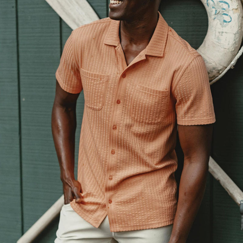 Men's Shirt – Short Sleeve – Regular Fit – Button Closure – Textured Cotton Blend