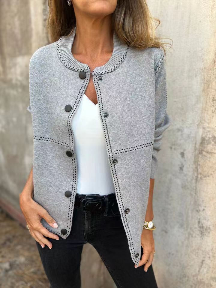 Women's Cardigan – Loose Fit – Knitted Texture – Button Front – Round Neck