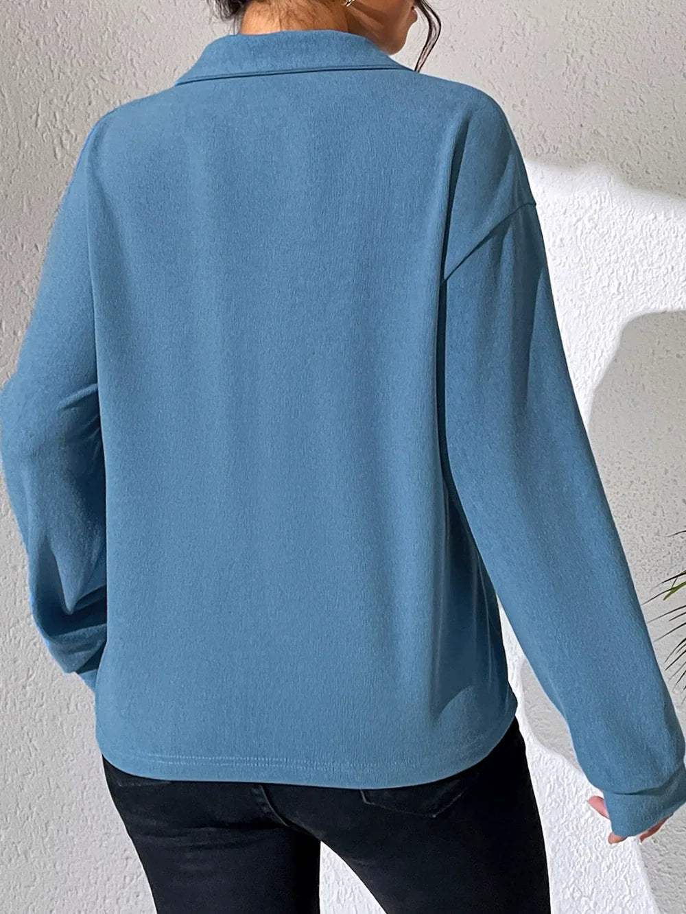 Women's Sweater with Half Zipper – Relaxed Fit – Cotton Blend – Long Sleeves