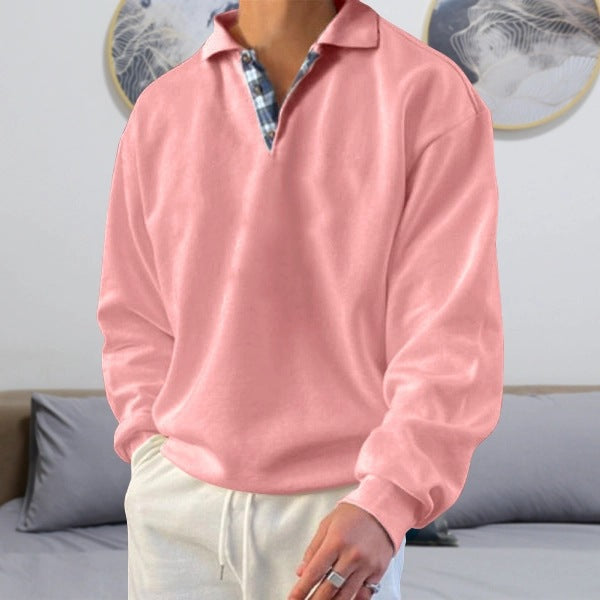 Men's Sweater – Loose Fit – V-neck with Lapels – Soft Knit – Ribbed Cuffs