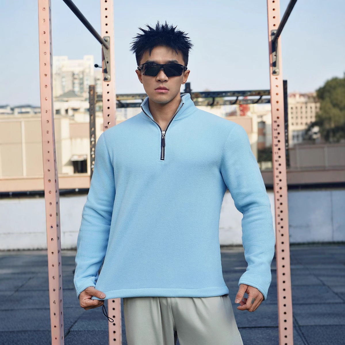 Men's Sweater in Fleece – Relaxed Fit – High Collar – Zipper – Soft and Warm