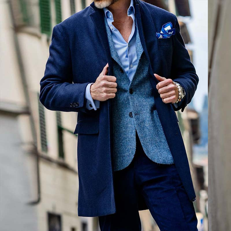 Men's Coat – Wool – Tailored Fit – Mid-Length – Classic Lapel – Formal