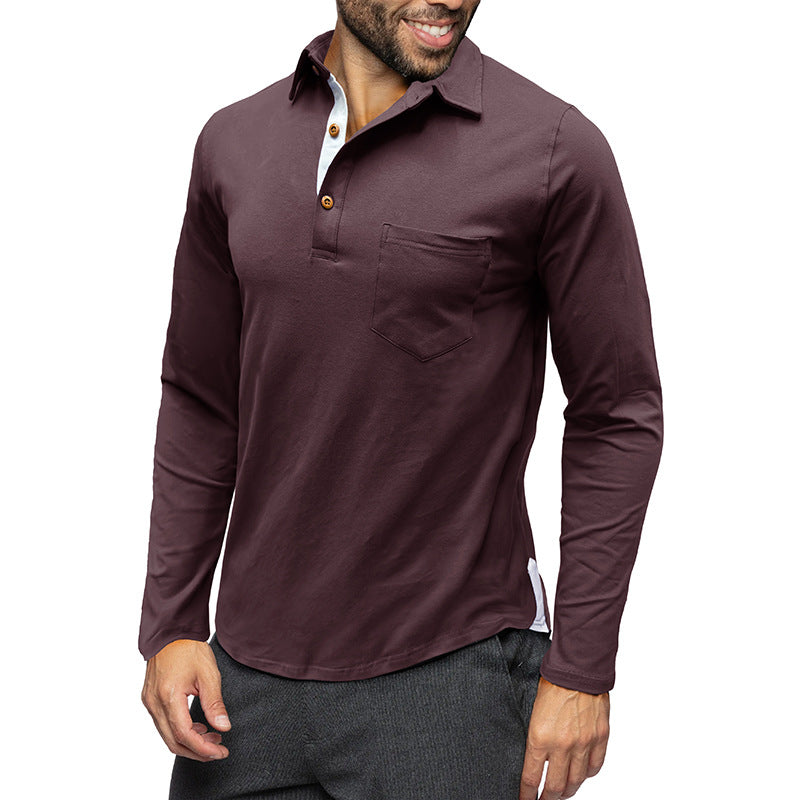 Men's long sleeve polo shirt – Slim fit – Cotton blend – Chest pocket
