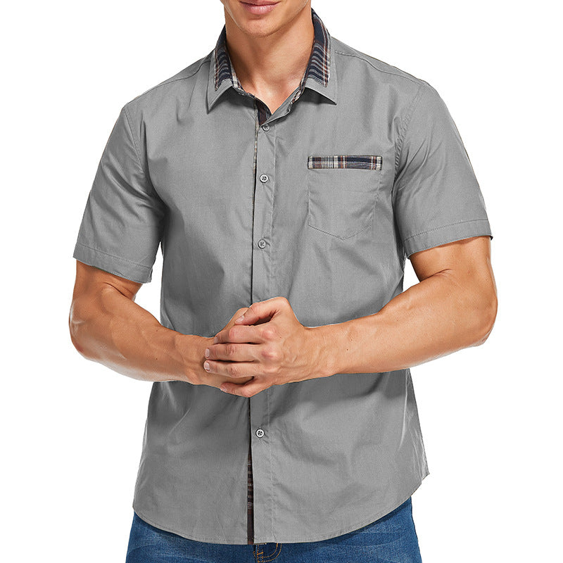 Men's Shirt with Short Sleeves – Slim Fit – Cotton Blend – Checkered Details