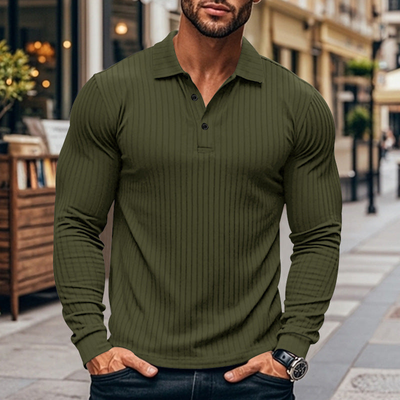 Men's Shirt Henley – Slim Fit – Ribbed Knit – Long Sleeve – Modern Collar