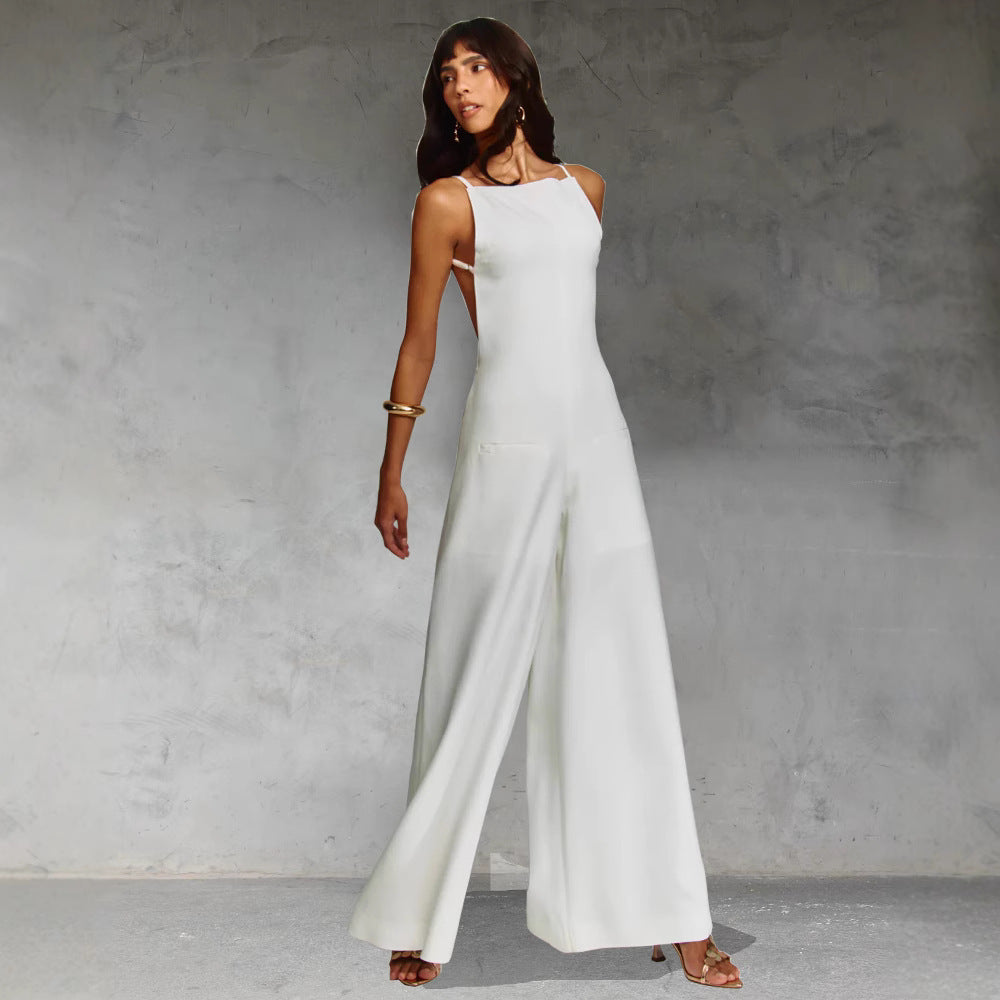 Women's Jumpsuit – Sleeveless – Wide Leg – Relaxed Fit – Cotton Linen Blend