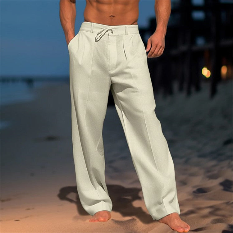 Men's Pants – 100% Linen – Relaxed Fit – Drawstring Waist – Full Length