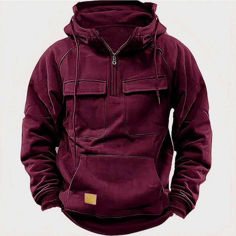 Men's Hoodie – Oversized Fit – Cotton Blend – Half Zip – Chest and Kangaroo Pockets
