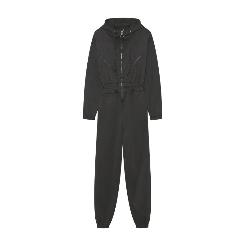 Women's jumpsuit – cotton blend – relaxed fit – hood – front zipper