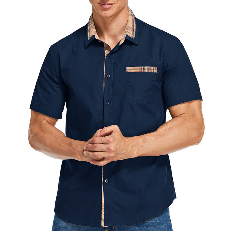 Men's Shirt with Short Sleeves – Slim Fit – Cotton Blend – Checkered Details