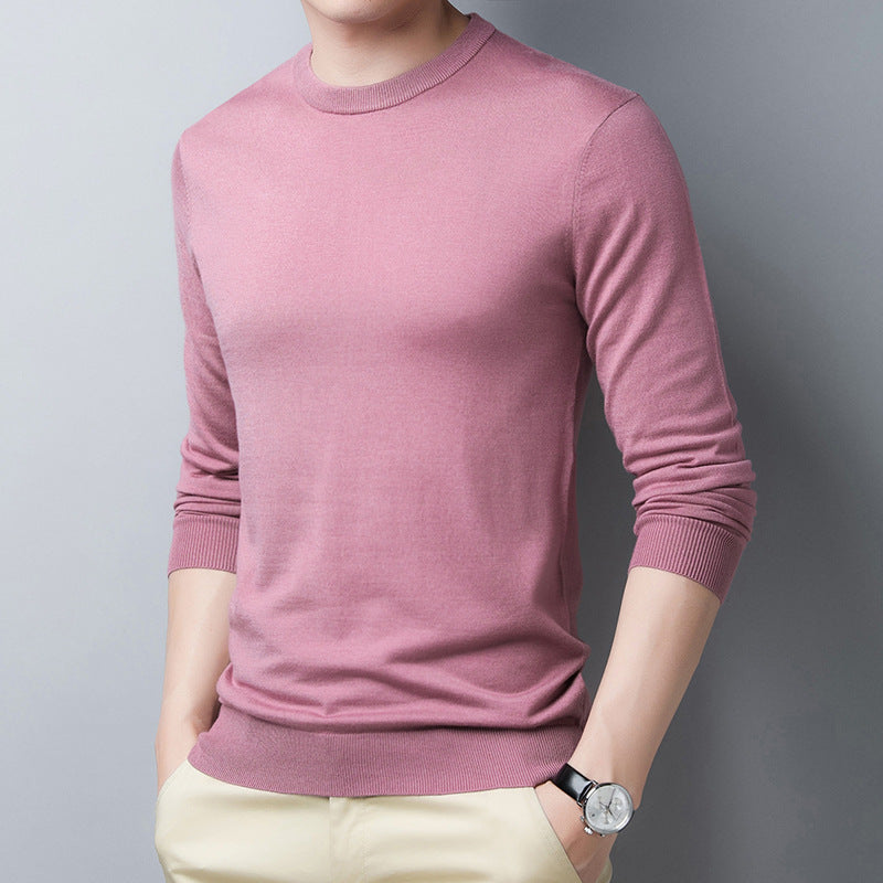 Men's Long-Sleeve T-Shirt – Slim Fit – Wool Silk – Crew Neck with Ribbed Trim