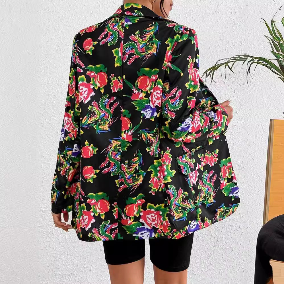 Women's Blazer – Slim Fit – Tailored Cut – Floral Print – Soft Glossy Fabric