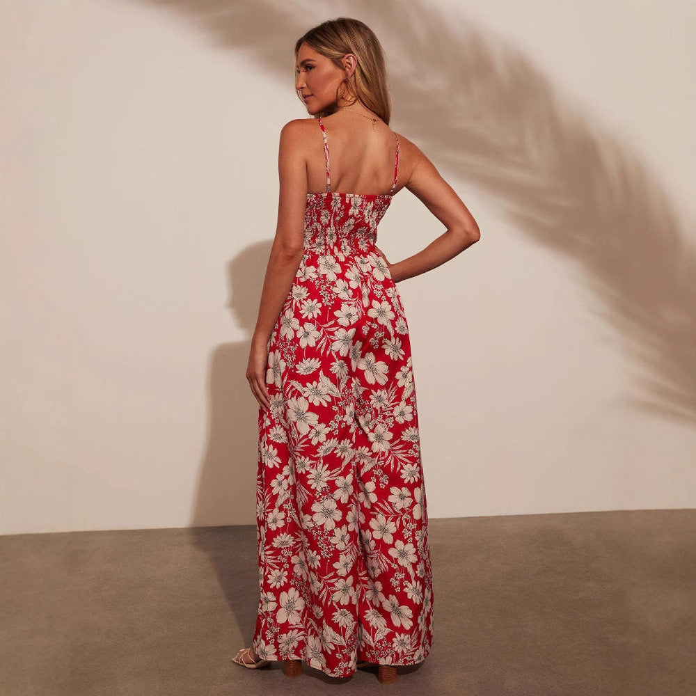 Dame Jumpsuit – Blomsterprint – Vid Ben – Smock Liv – Spagettistropper – Komfort Fit