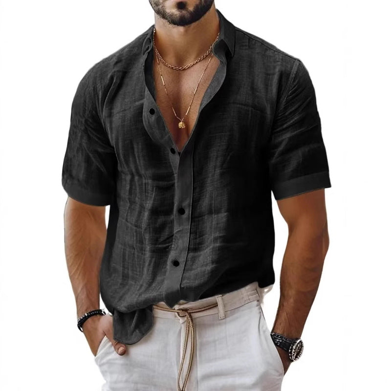 Men's Shirt with Lapel – Breathable Fabric – Relaxed Fit – Short Sleeve – Chest Pocket