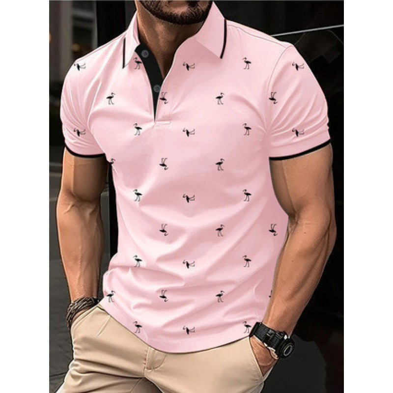 Men's Pique T-Shirt – Regular Fit – Cotton Blend – Printed Pattern – Short Sleeve