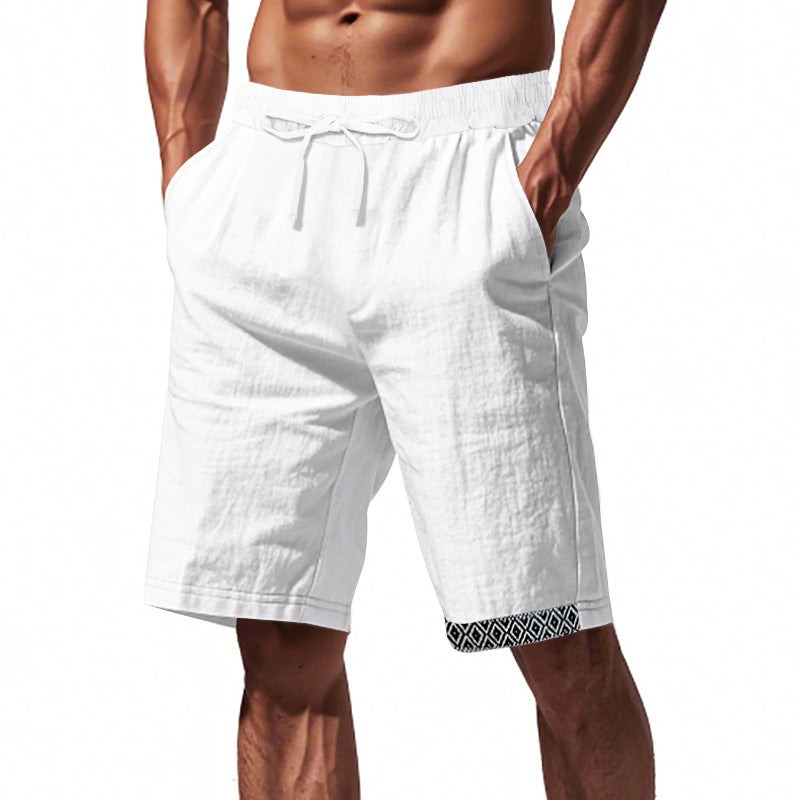 Men's Linen Shorts – Loose Fit – Breathable Fabric – Drawstring Waist – Boho Details