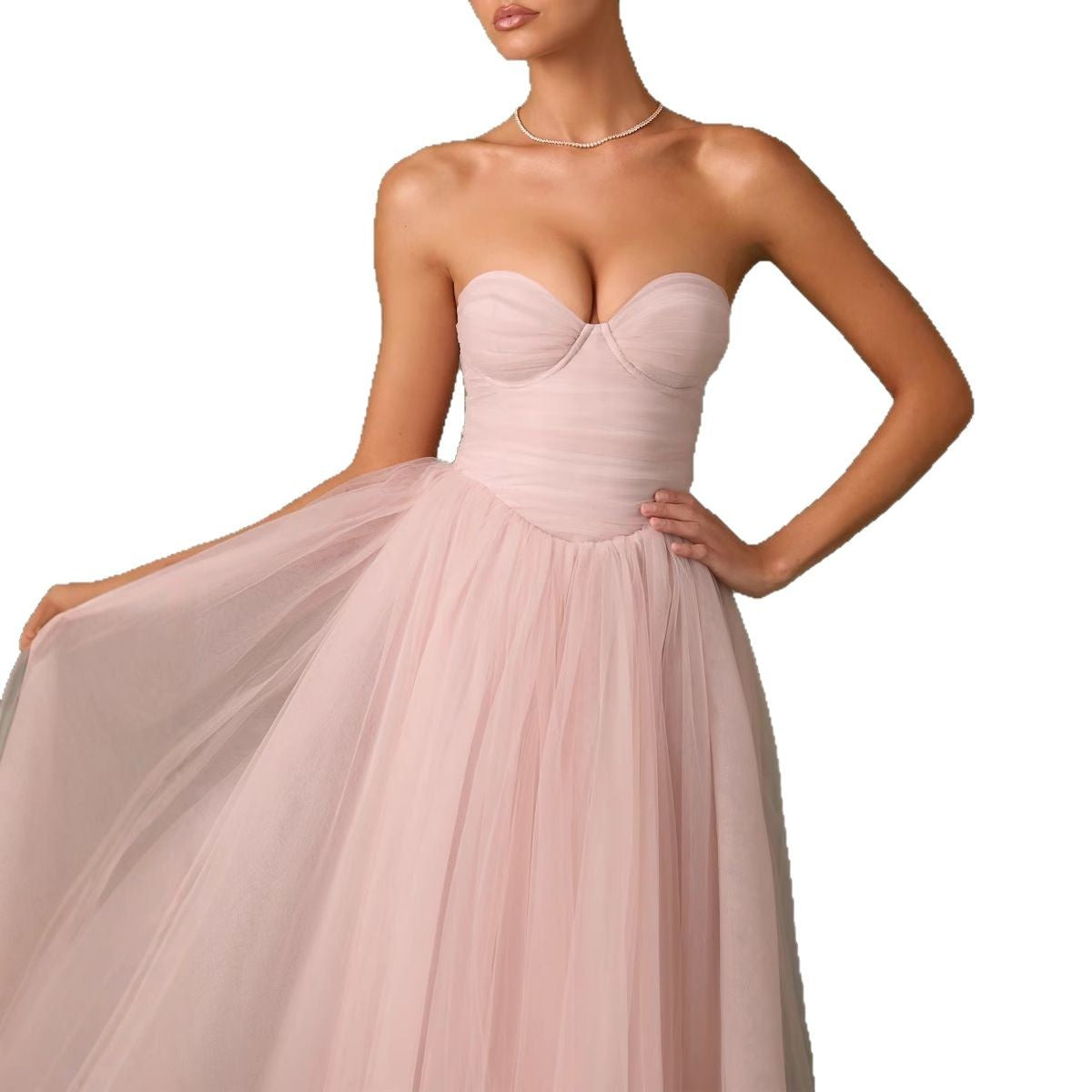 Dress for Women – Strapless Tulle – Floor-length – A-line Fit – Lined Bodice