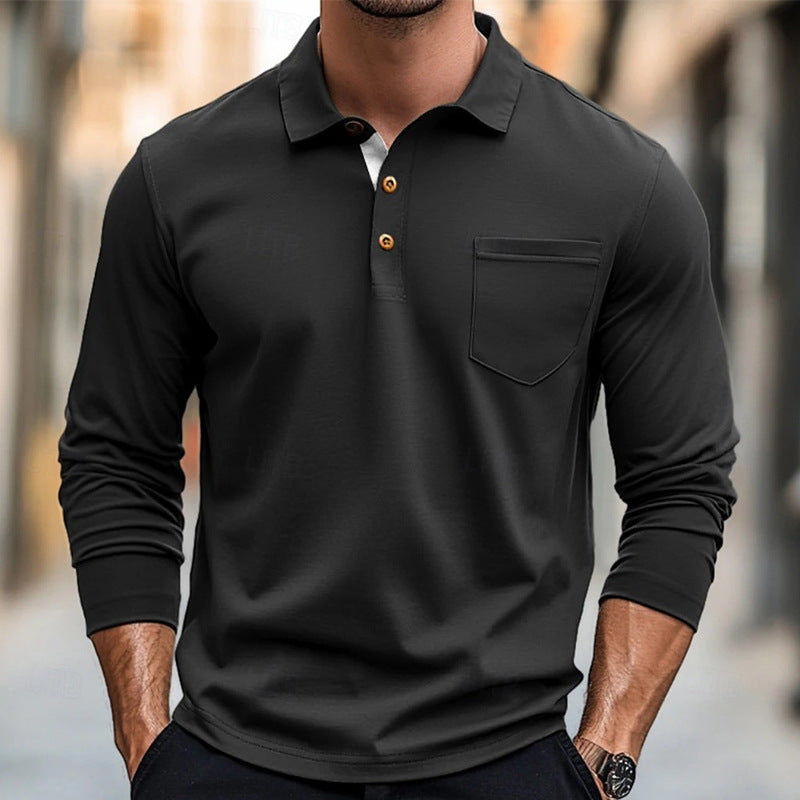 Men's long sleeve polo shirt – Slim fit – Cotton blend – Chest pocket