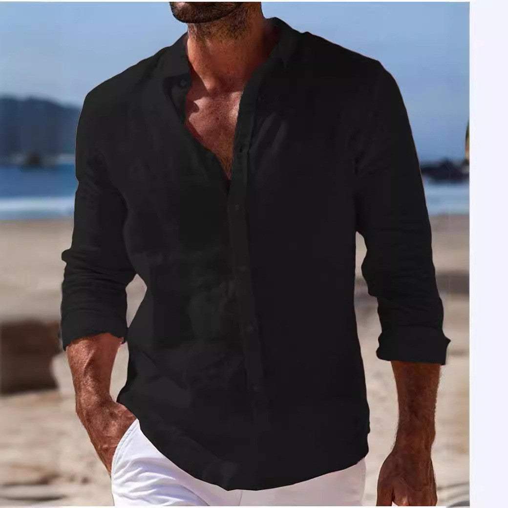 Men's Shirt with Buttons – Regular Fit – Long-Sleeved – Breathable Cotton-Linen Blend