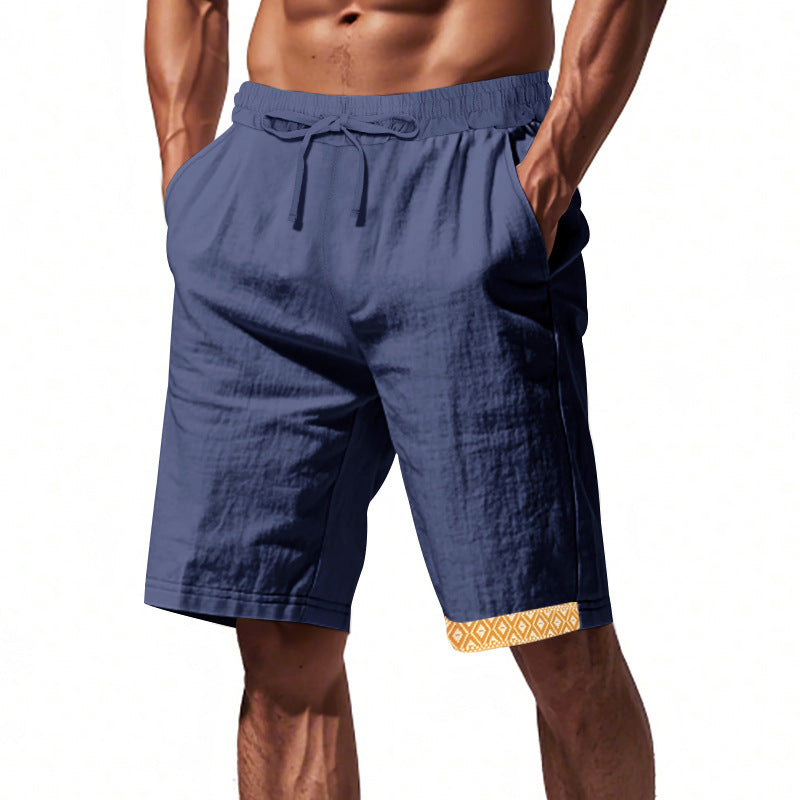 Men's Linen Shorts – Loose Fit – Breathable Fabric – Drawstring Waist – Boho Details