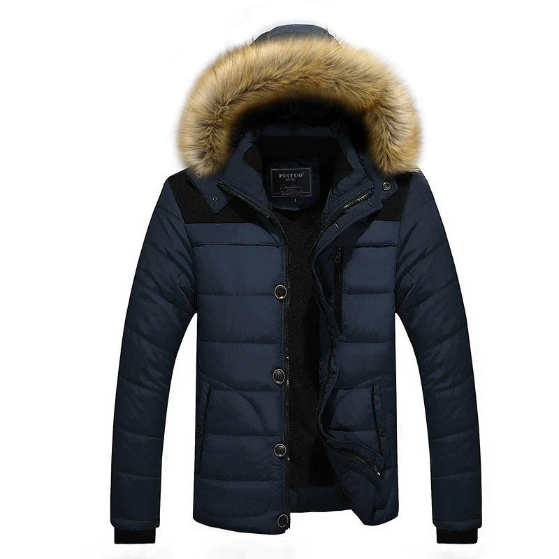 Men’s Jacket - Quilted Shell - Slim Fit - Removable Faux Fur Hood - Ribbed Cuffs