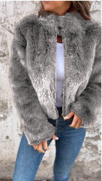 Women's Jacket in Faux Fur – Relaxed Fit – High Neck – Zipper – Long Sleeves