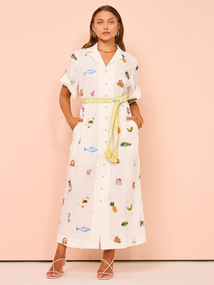 Women's Shirt Dress – Cotton – Relaxed Fit – Patterned – Buttons – With Belt