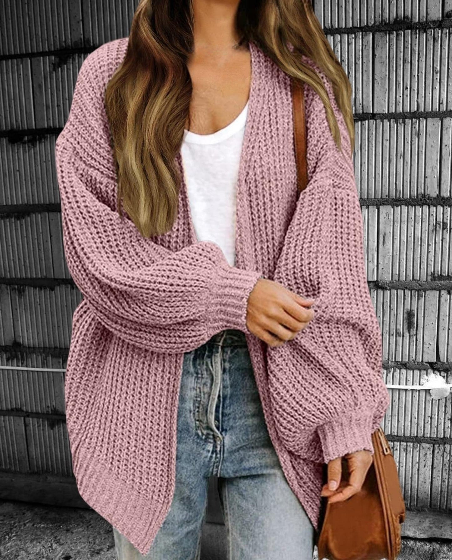 Women's Cardigan – Chunky Knit – Oversized Fit – Open Front – Balloon Sleeves