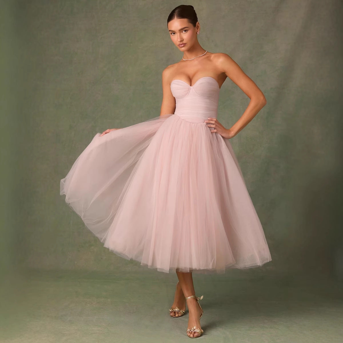 Dress for Women – Strapless Tulle – Floor-length – A-line Fit – Lined Bodice