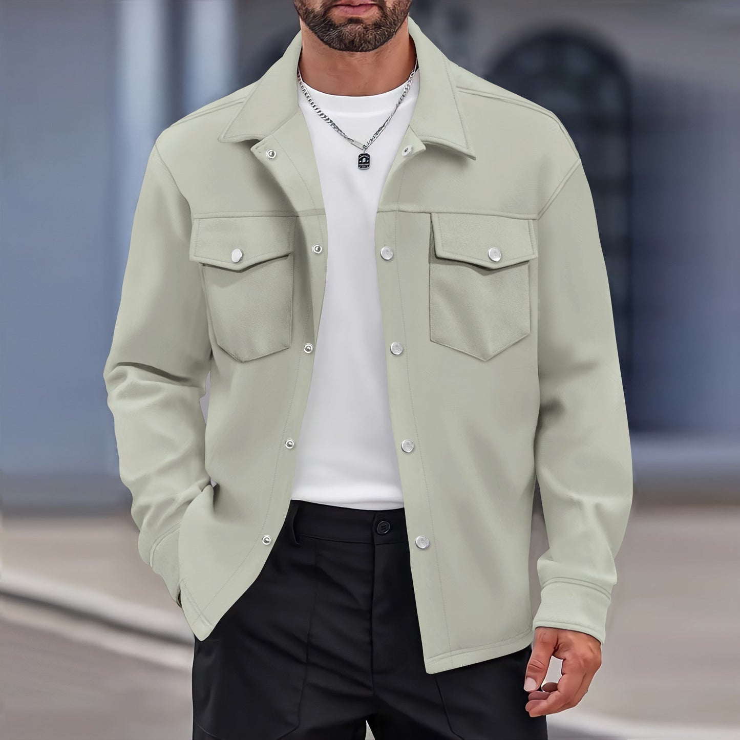 Men's Jacket – Modern Fit – Wool Feel – Button Front – Chest Pockets