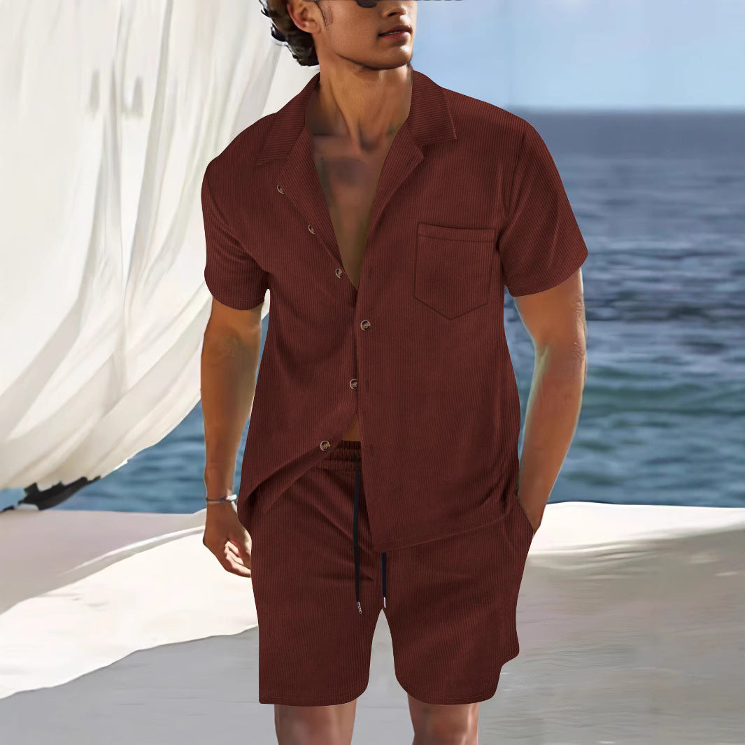 Men's Set with Shirt and Shorts – Relaxed Fit – Cuban Collar – Lightweight Breathable Fabric