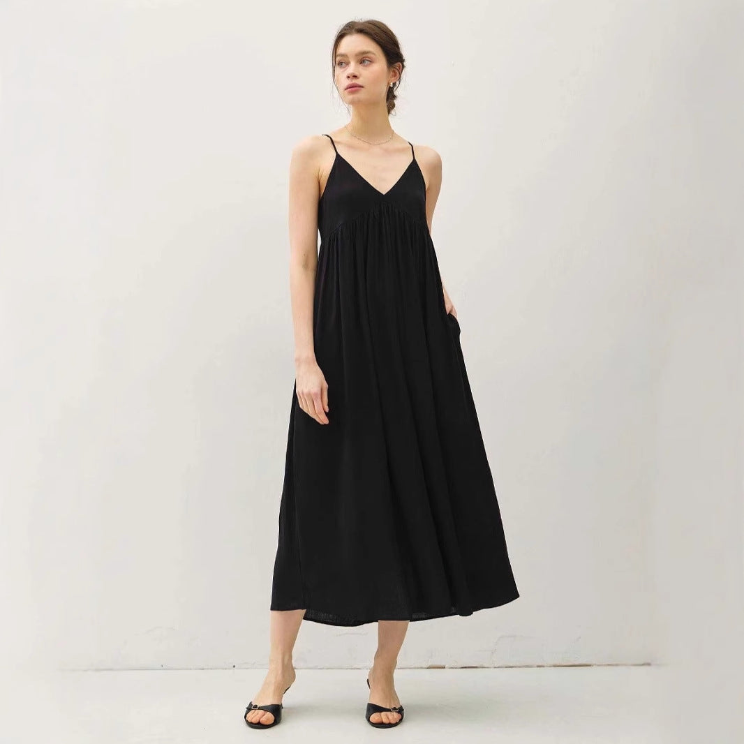 Dress for Women – Maxi – Light Fabric – V-Neck – Spaghetti Straps – Loose Fit