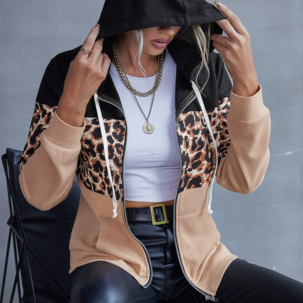 Women's Hoodie – Relaxed Fit – Patchwork Design – Zipper Layered Garment