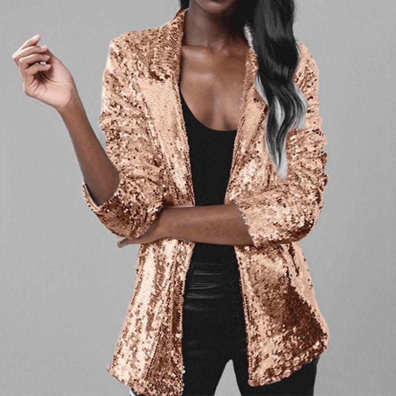 Women's Blazer – Tailored Fit – Sequin Texture – Open Front – Long Sleeves