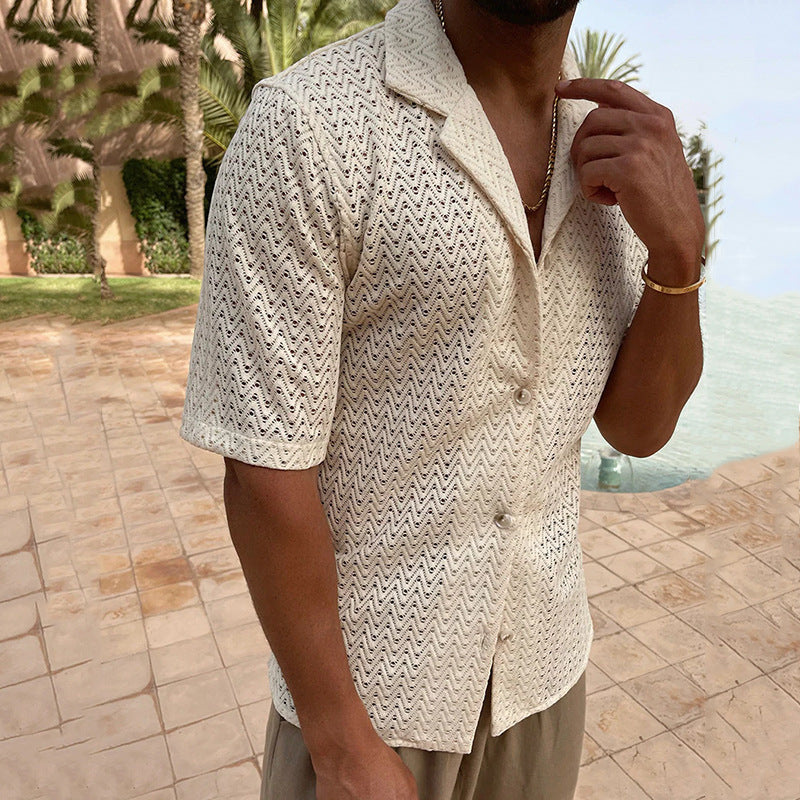 Men's Sweater – Knitted Short-Sleeved Cardigan – Slim Fit – Open Pattern – Buttons