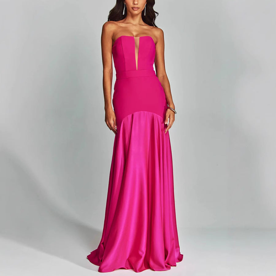 Dress for Women – Strapless Evening Dress – Satin – Slim Fit – Floor-Length