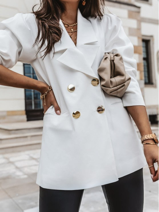 Women's Blazer – Structured Fit – Puffed Sleeves – Elegant Buttons – Hip Length