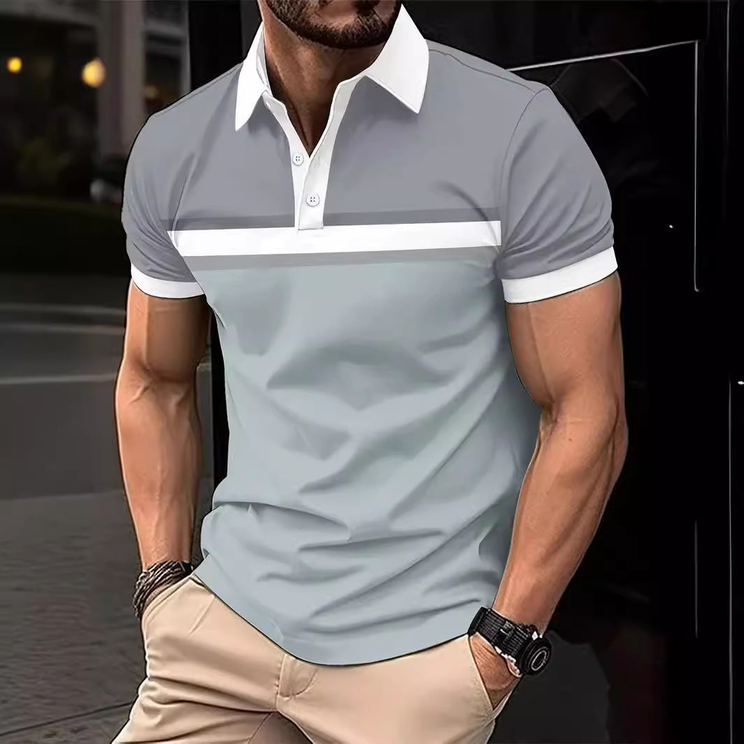 Men's Polo Shirt – Slim Fit – Cotton – Striped Chest – Contrast Details