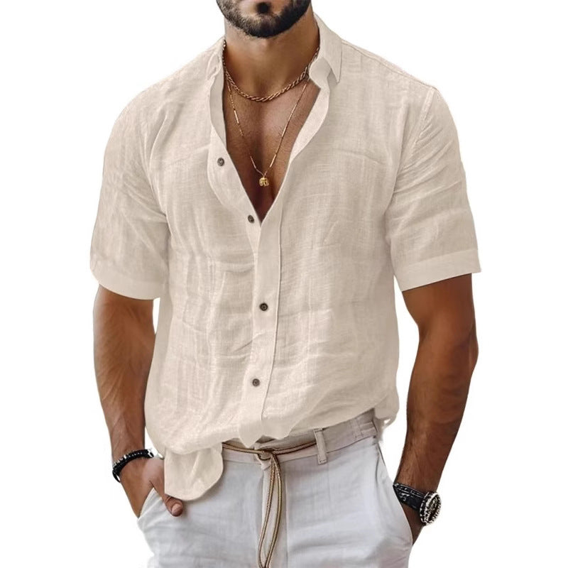 Men's Shirt with Lapel – Breathable Fabric – Relaxed Fit – Short Sleeve – Chest Pocket
