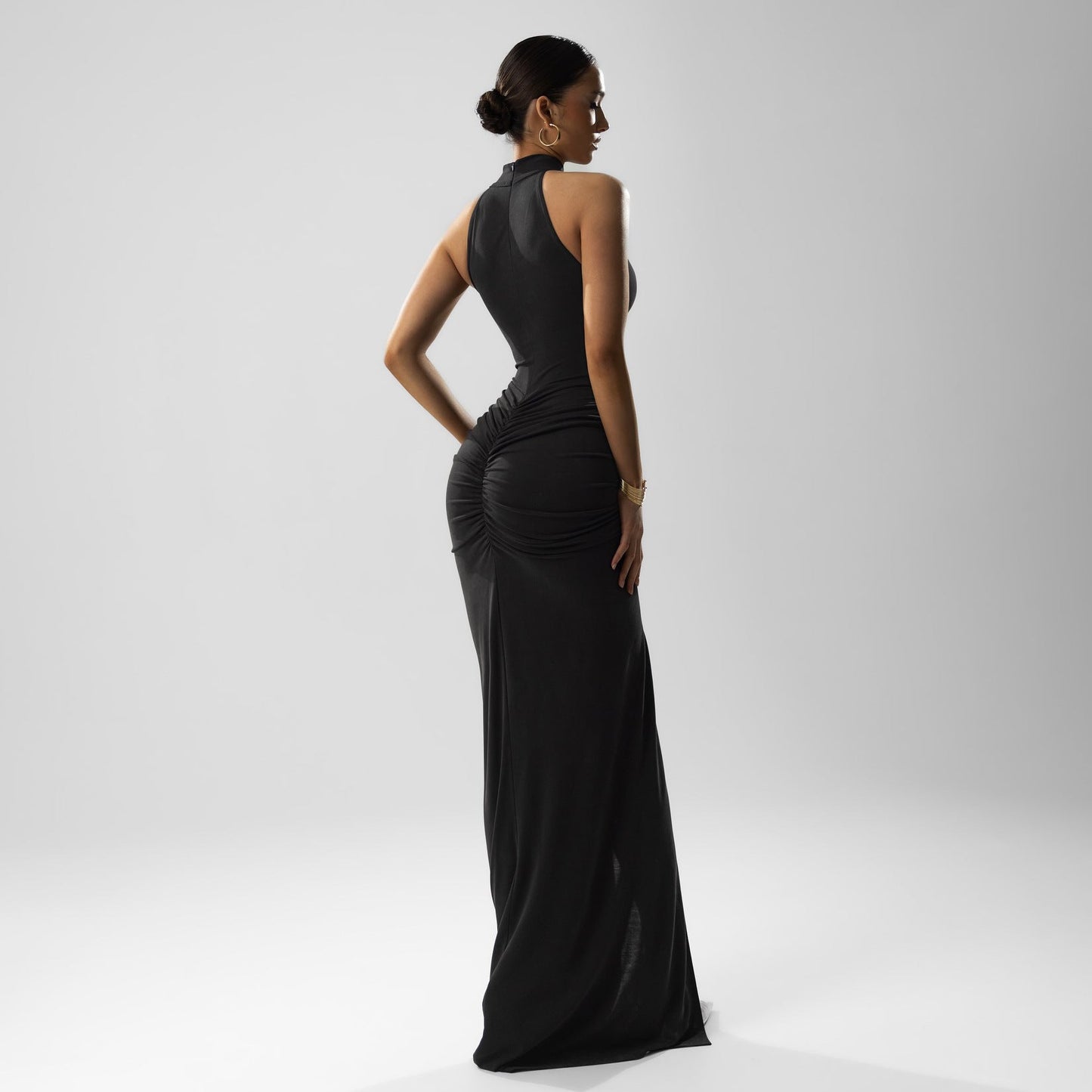 Dress for Women – Tight Fit – High Neck – Sleeveless – Ruched Midi Length