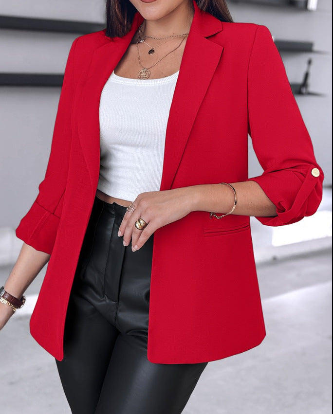 Women's Blazer – Slim Fit – Structured Cut – Rolled Sleeves – Open Front