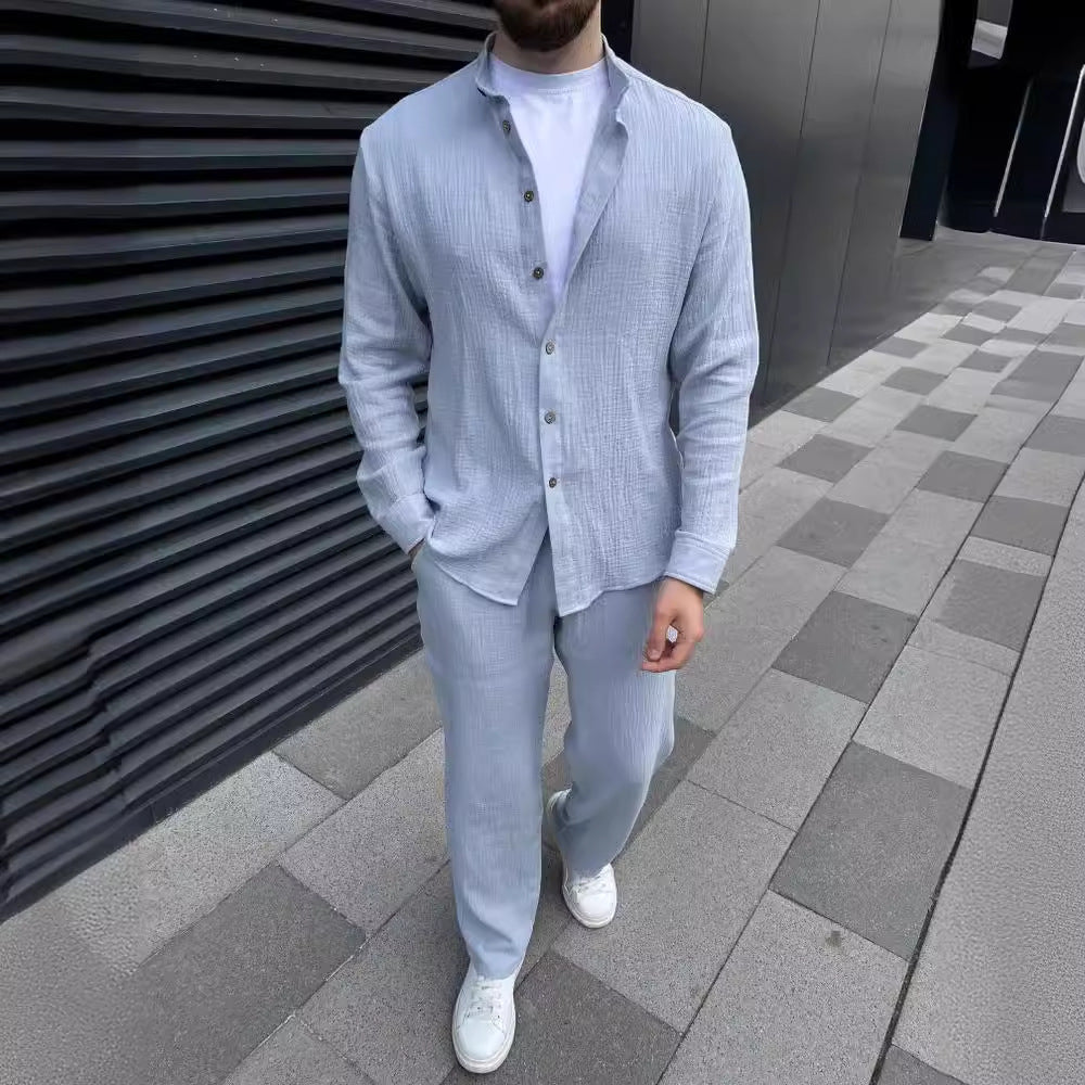 Men's Set – Linen Shirt and Pants – Relaxed Fit – Simple Style