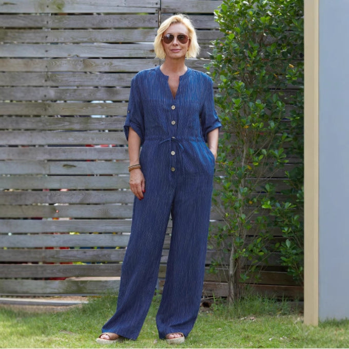 Women's jumpsuit – relaxed fit – natural fibers – adjustable waist – full length