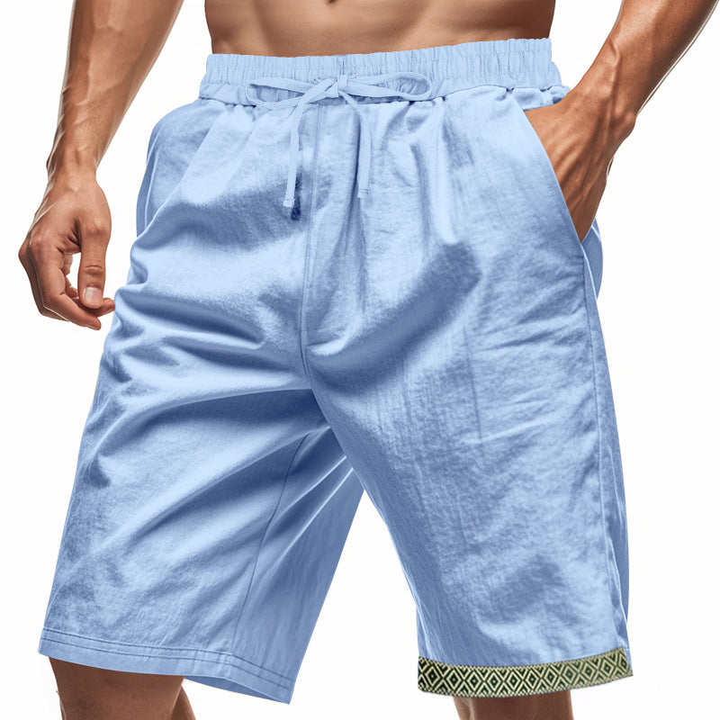 Men's Linen Shorts – Loose Fit – Breathable Fabric – Drawstring Waist – Boho Details