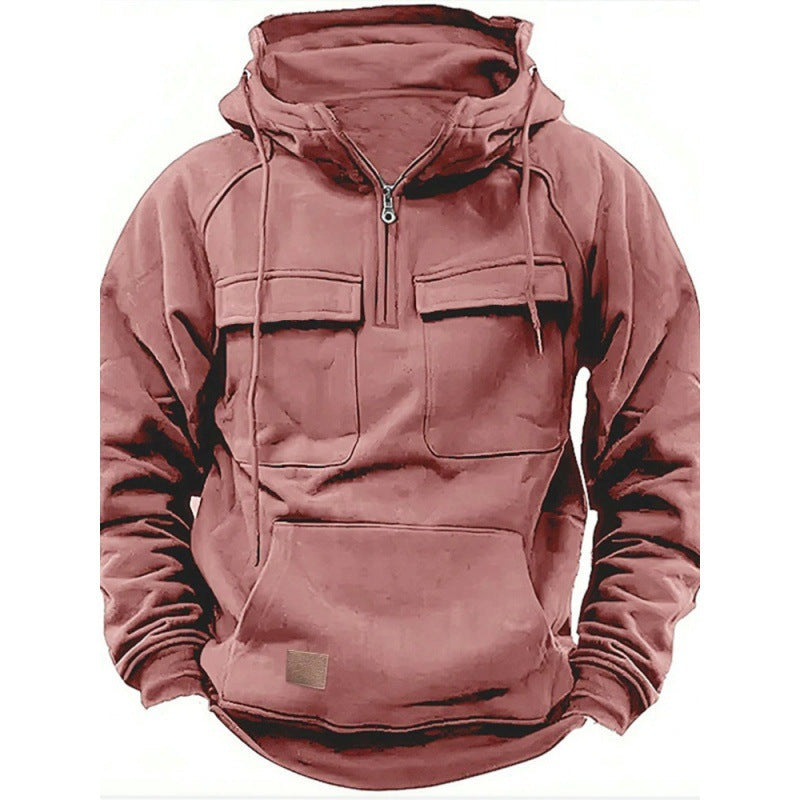 Men's Hoodie – Oversized Fit – Cotton Blend – Half Zip – Chest and Kangaroo Pockets